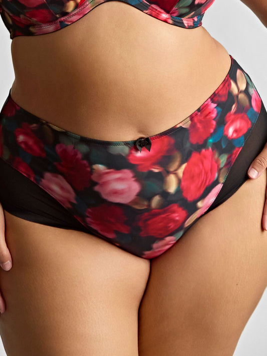 Sculptresse Bliss Deep Brief in Rose Print worn by model front view