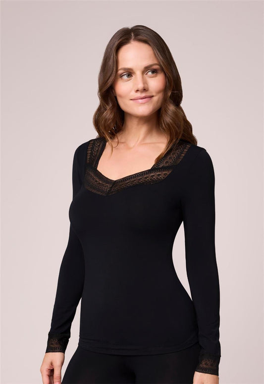 Bodybliss Long Sleeve Top in Black worn by model front view