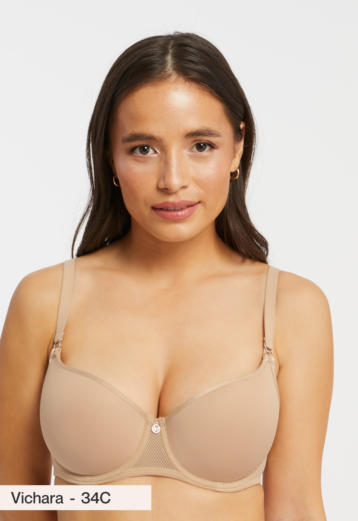 Spacer Balconette Bra in Sand worn by model front view