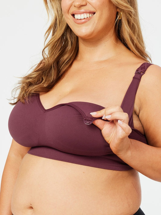 Popping Candy Busty Maternity & Nursing Bra Plum worn by model front view