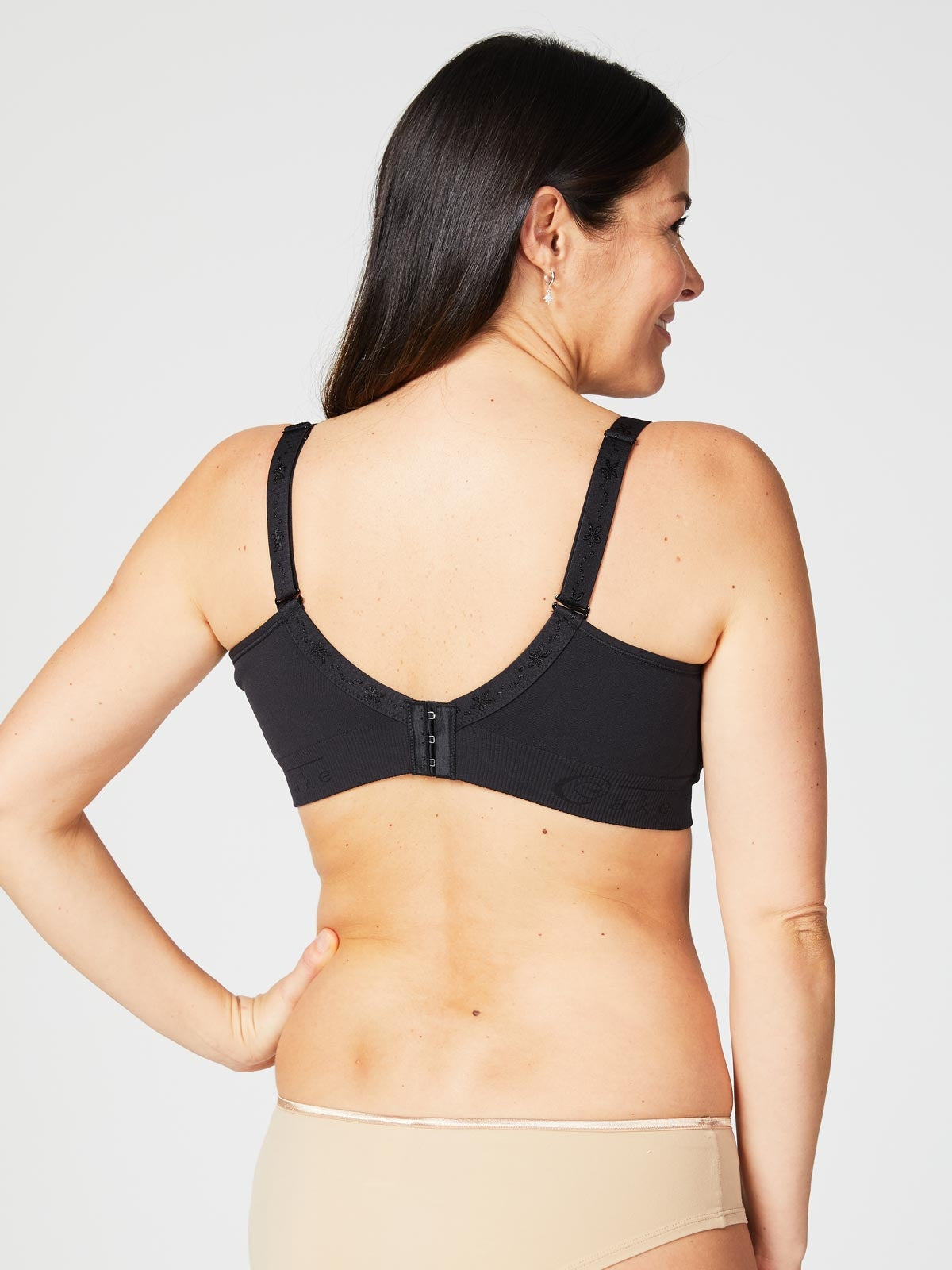 Rock Candy Wireless Nursing Bra - Black worn by model back view