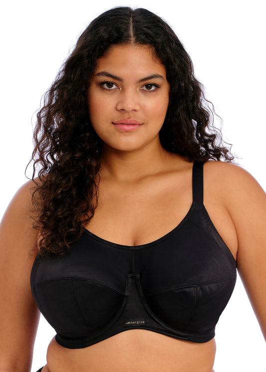 Energise Sports Bra - Black, worn by model, front view