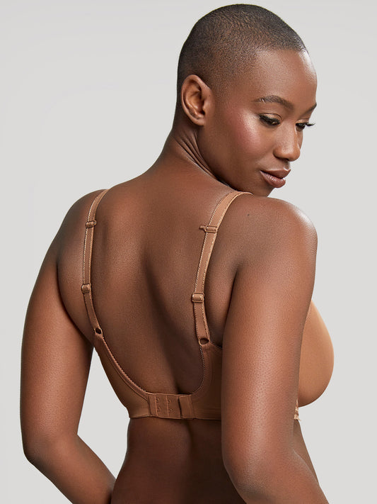 Cari Balcony Spacer Bra - Caramel, worn by model, back view