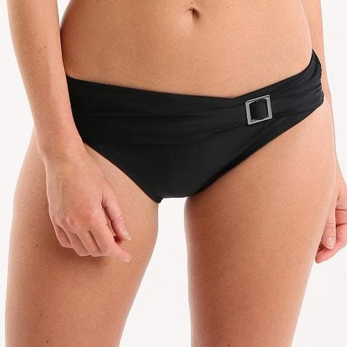 Anya Classic Swim Bottom in Black, worn by model front view of product.