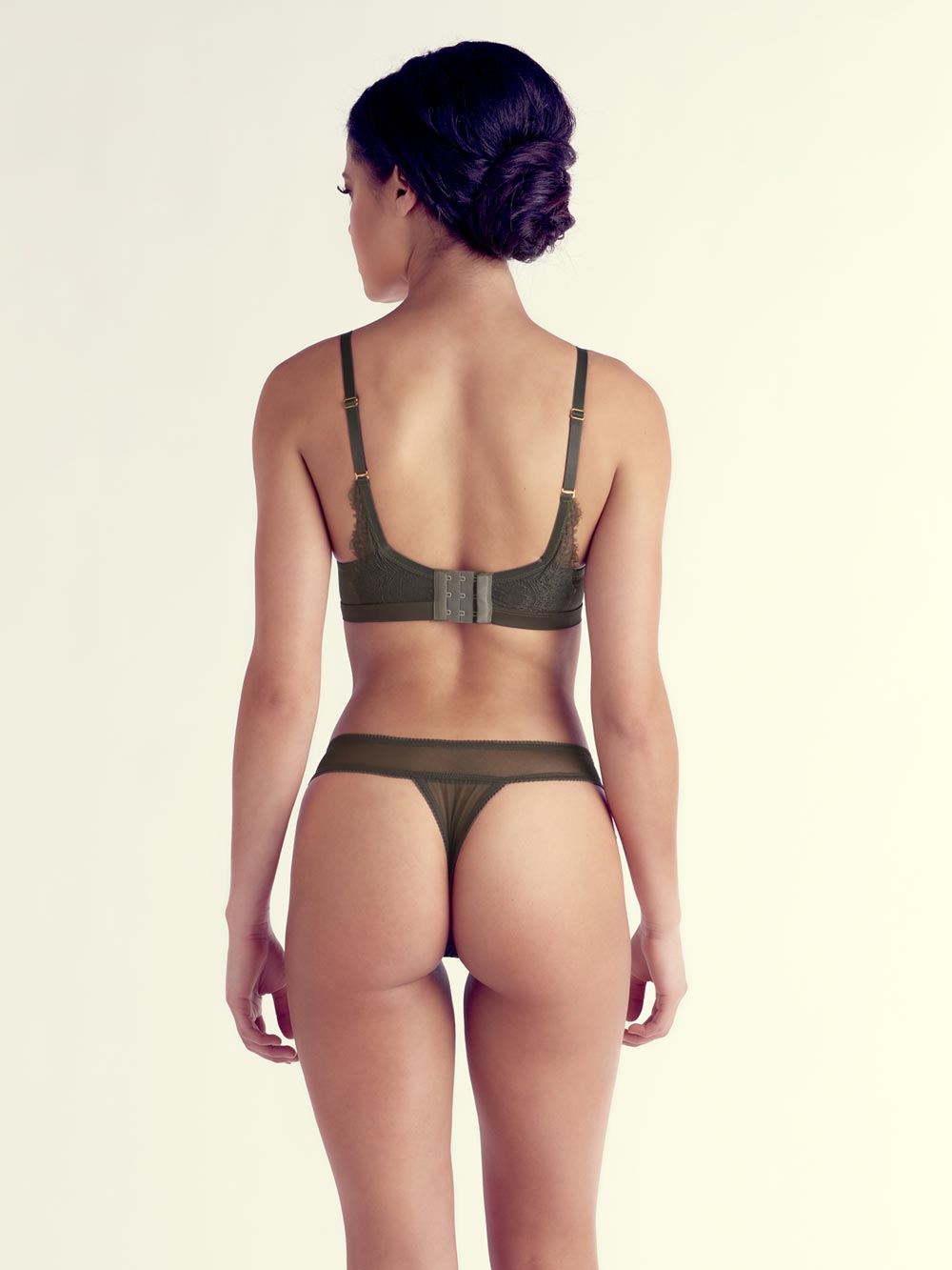 Mona Nursing Bra - Olive, back view worn by model