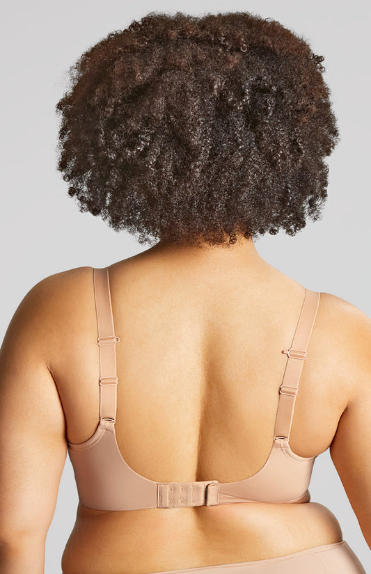 Elegance Molded Spacer Bra in Honey worn by model back view