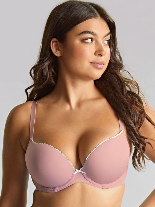 Faith Moulded Plunge Bra - Mauve worn by model front view