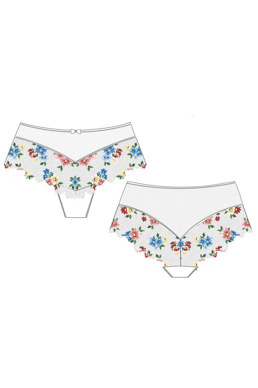 Pair of floral-patterned underwear on a white background