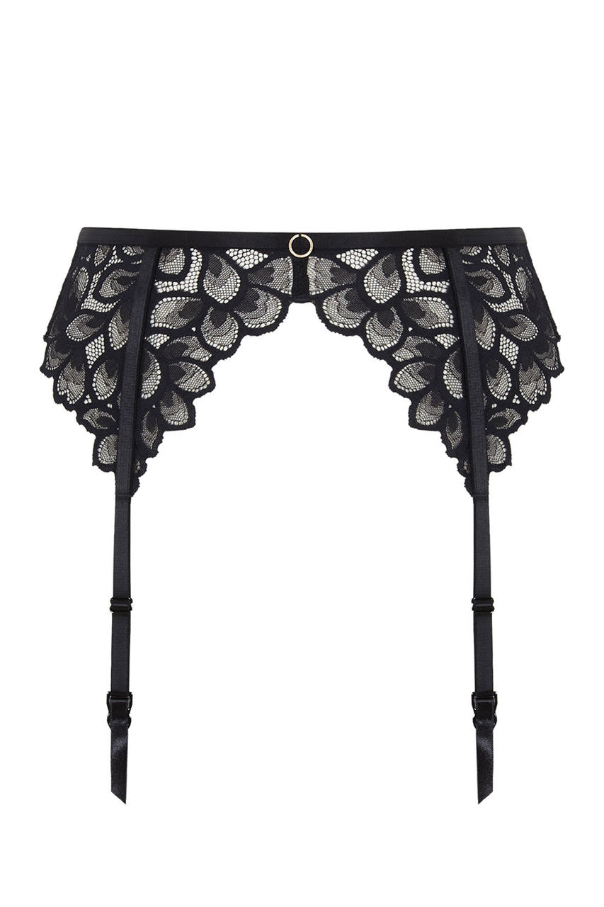 Black lace garter belt on a white background