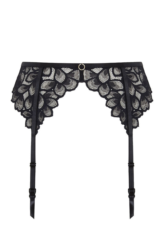 Black lace garter belt on a white background