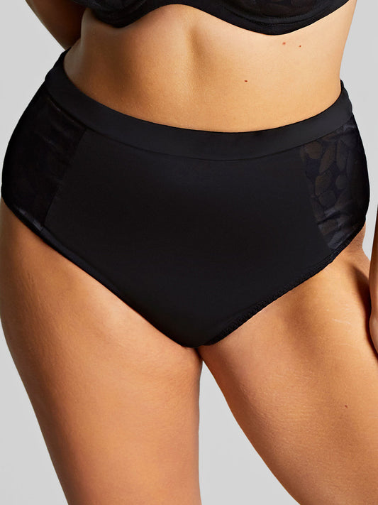 Ashley High Waist Brief in Black worn by model front view