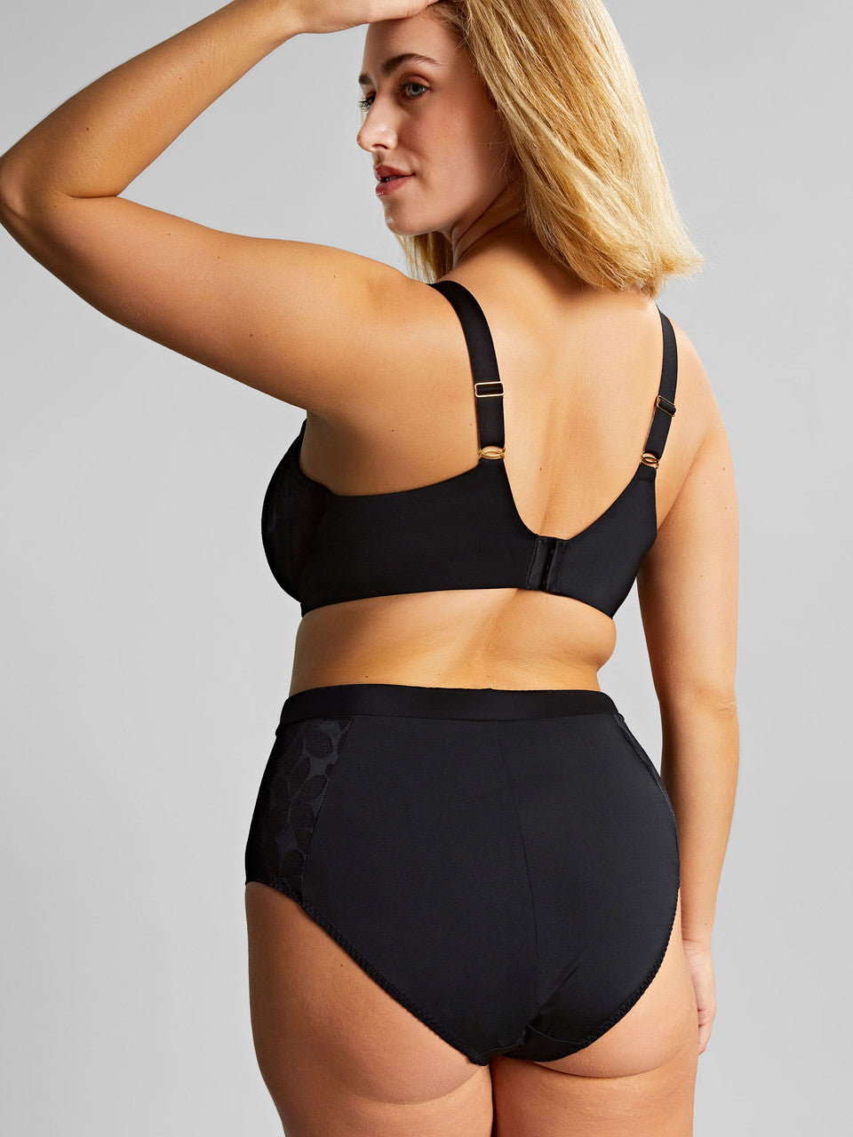 Ashley High Waist Brief and Bra in Black worn by model back view