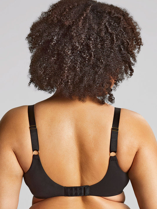 Back view of model wearing Sophia Full Cup Bra in black