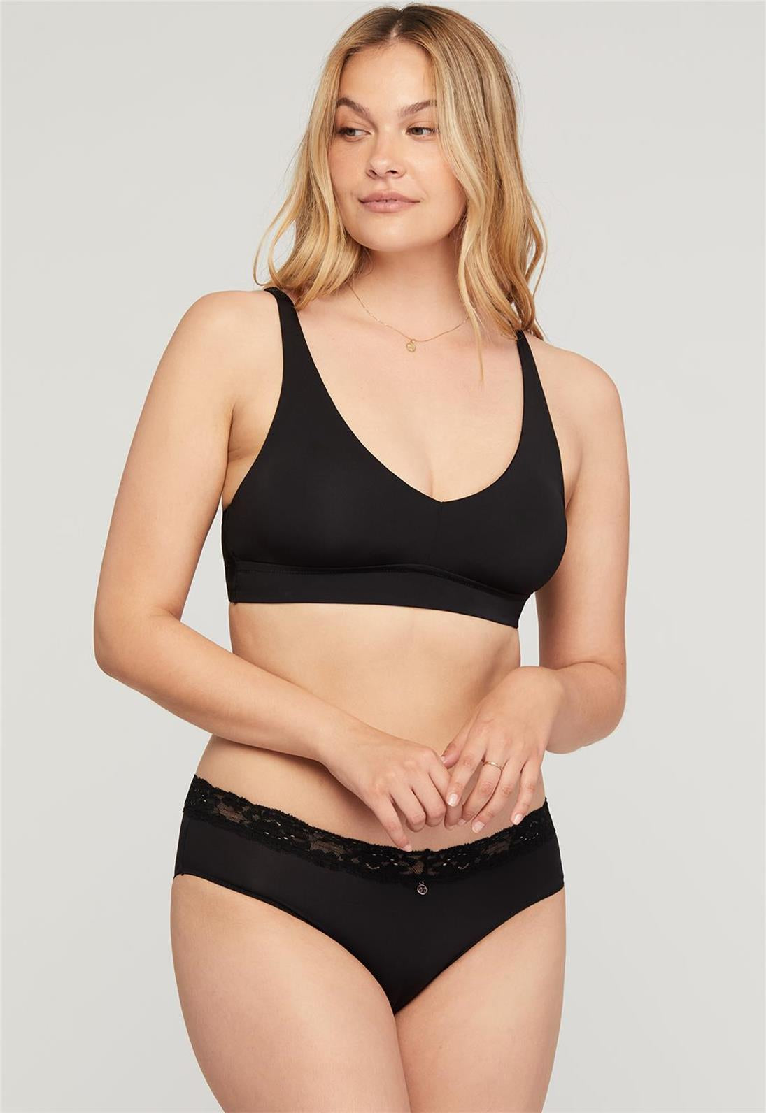 Mysa Cup-Sized Bralette - Black worn by model front view