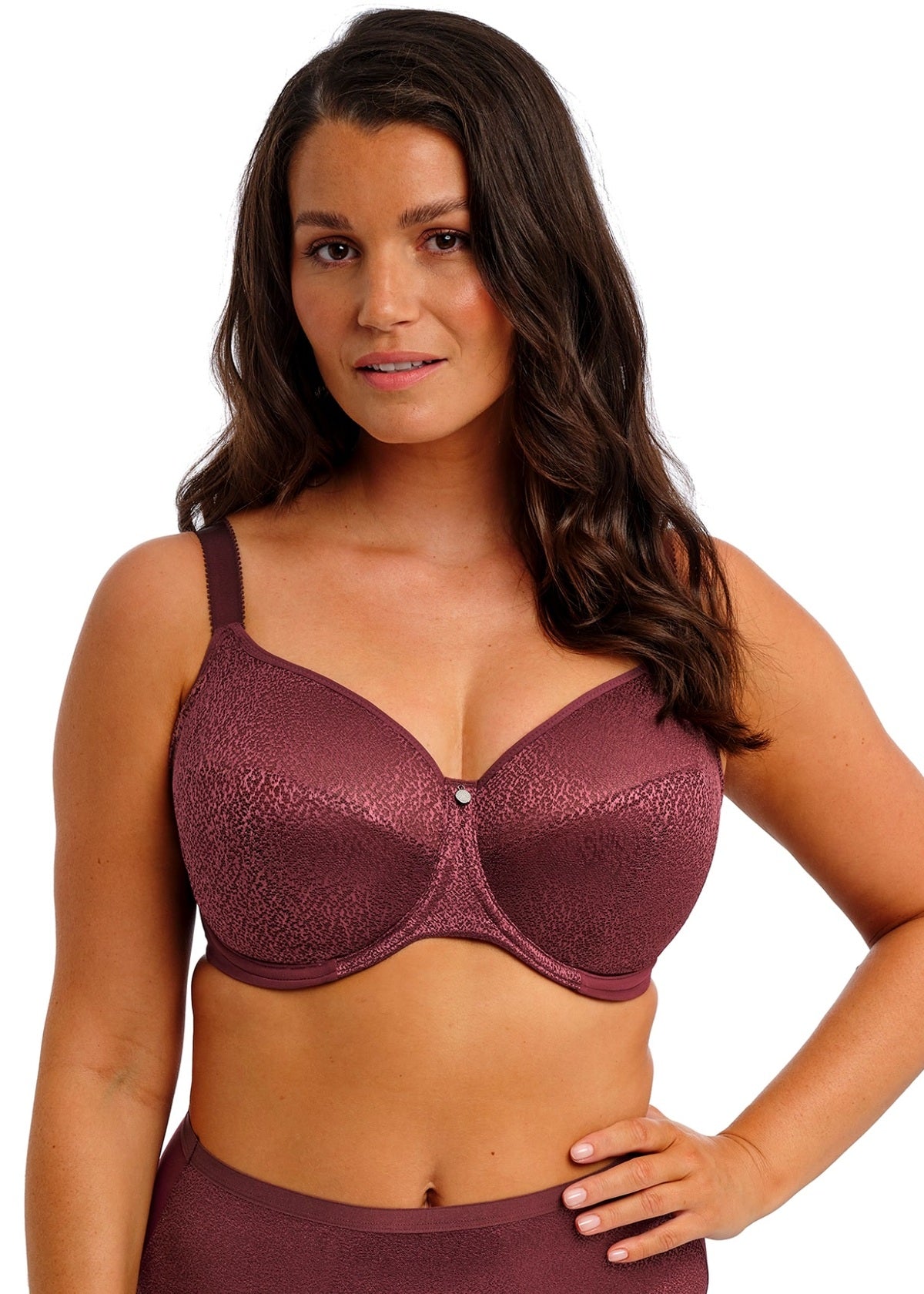 Demure UW Molded Non Padded Bra in Fig worn by model front view