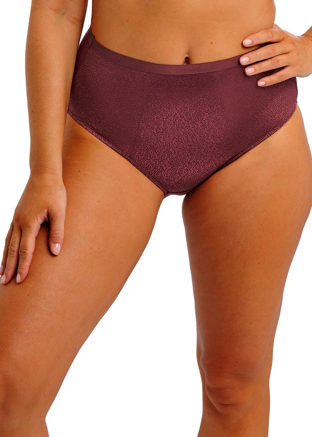 Demure Full Brief in Fig worn by model front view