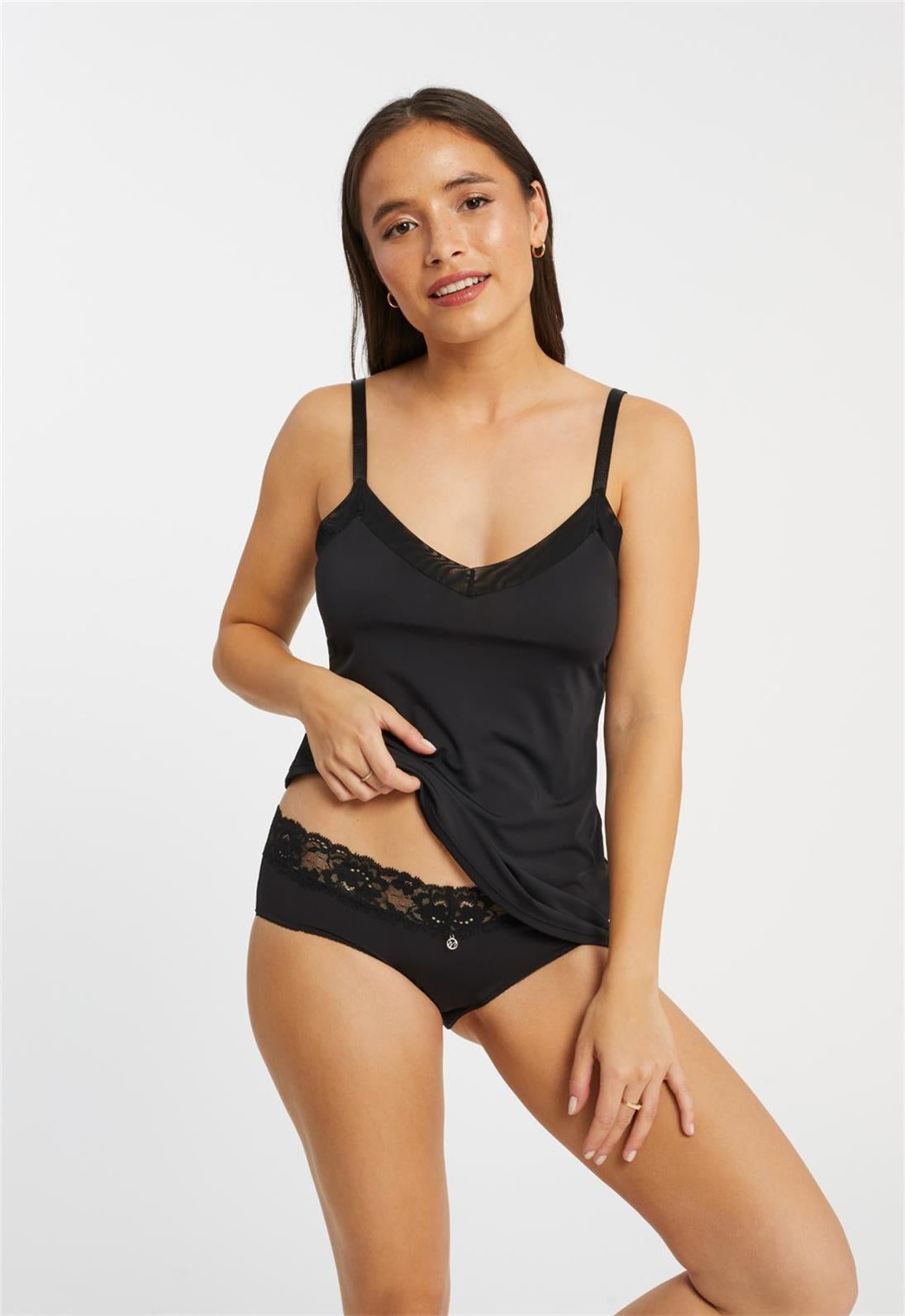 Camisole Slip - Black worn by model front view