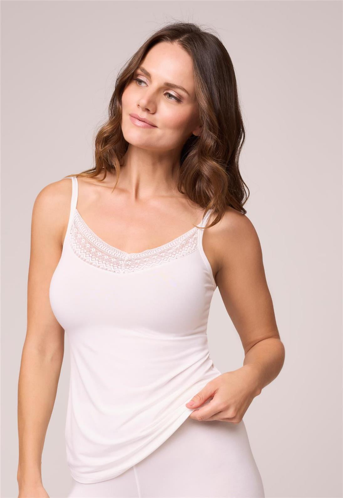 Bodybliss Camisole in Ivory worn by model front view
