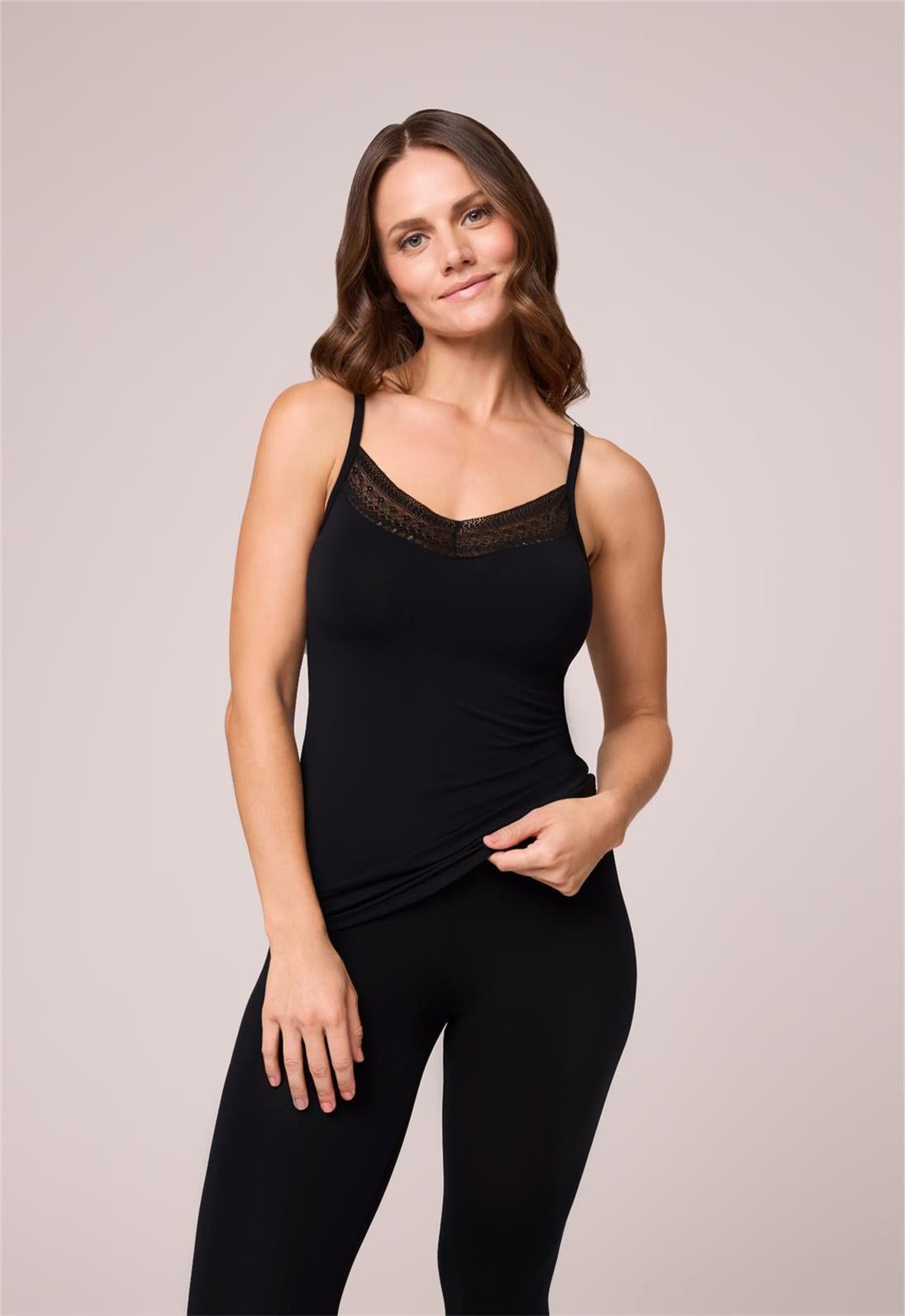 Bodybliss Camisole in Black worn by model front view