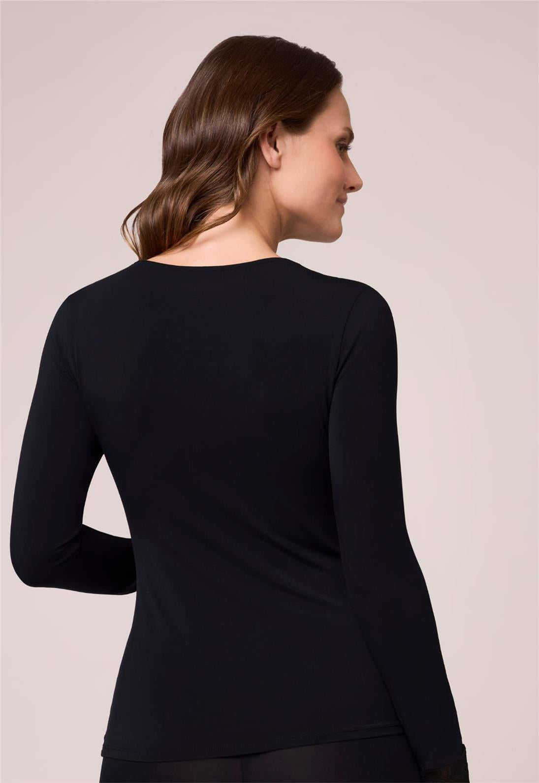 Bodybliss Long Sleeve Top in Black worn by model back view