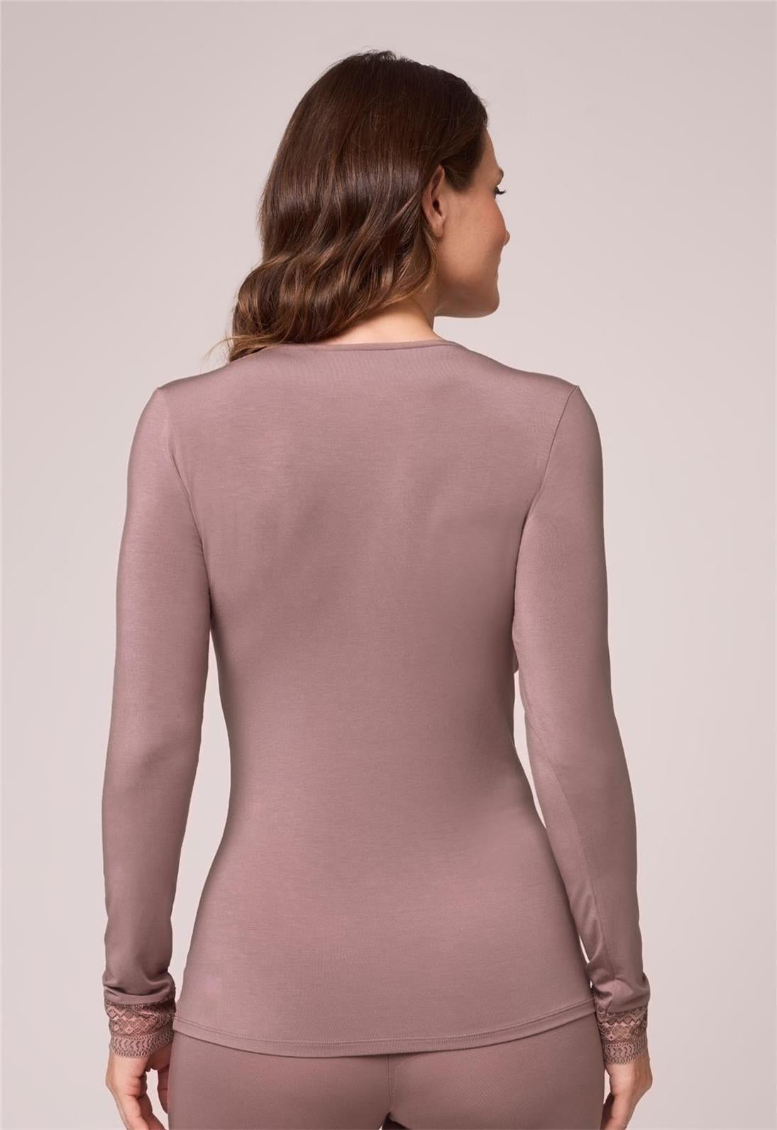 Bodybliss Long Sleeve Top in Cappuccino worn by model back view