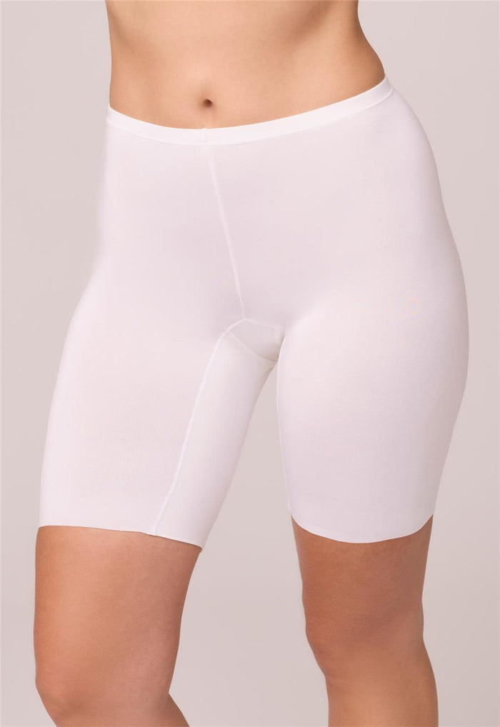 Bodybliss Biker Short in Ivory worn by model front view