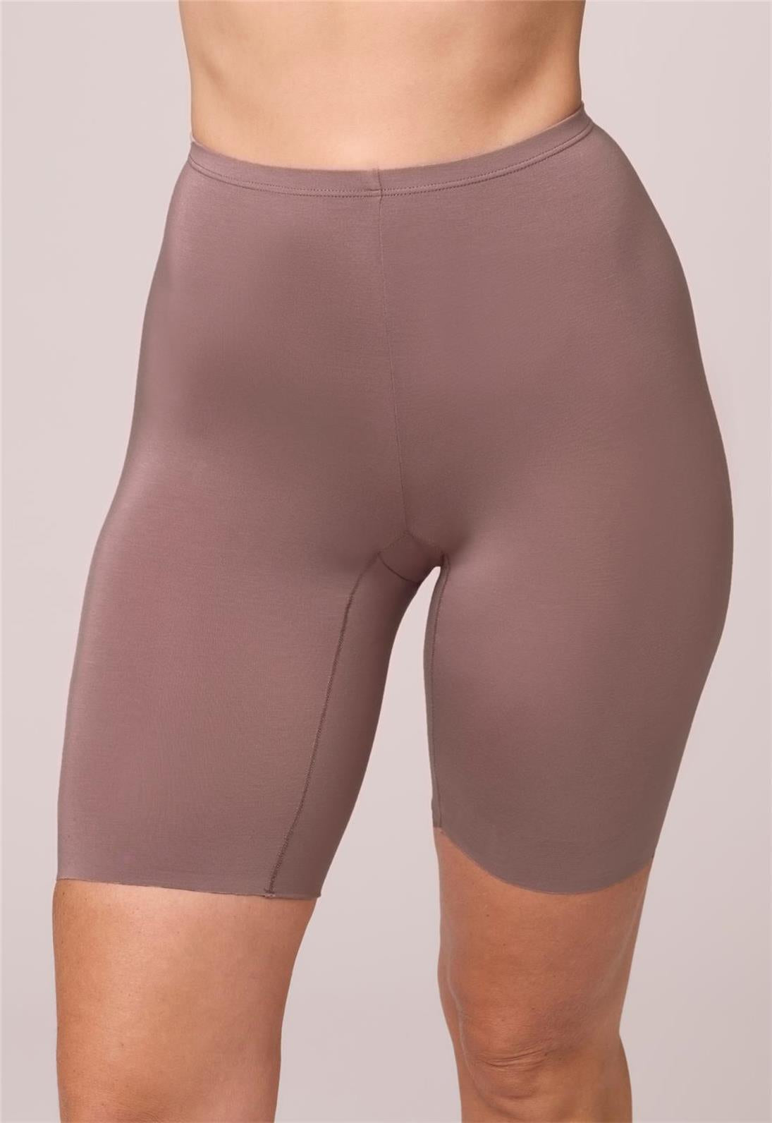 Bodybliss Biker Short in Cappuccino worn by model front view