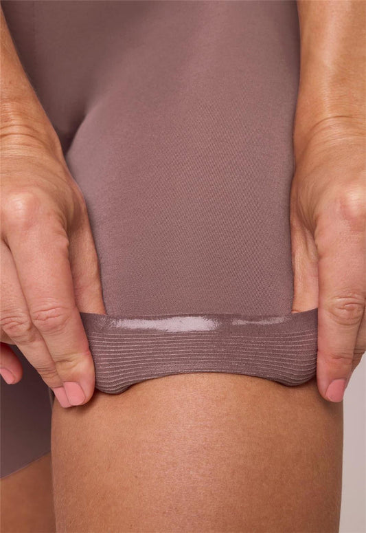 Bodybliss Biker Short in Cappuccino worn by model front view