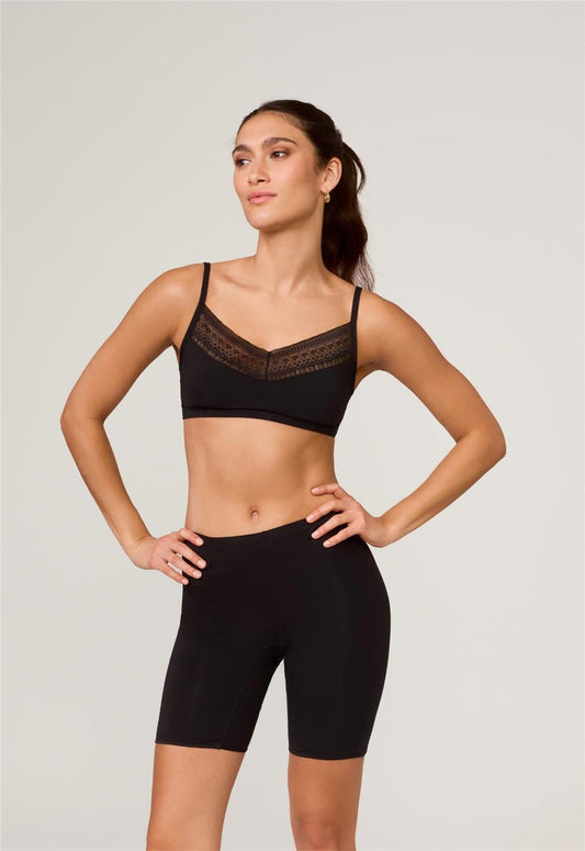Bodybliss Biker Short in Black worn by model front view