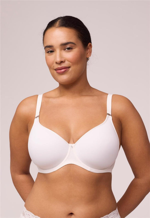 Sublime Spacer Bra by Montelle in Chantilly worn by model in front view.