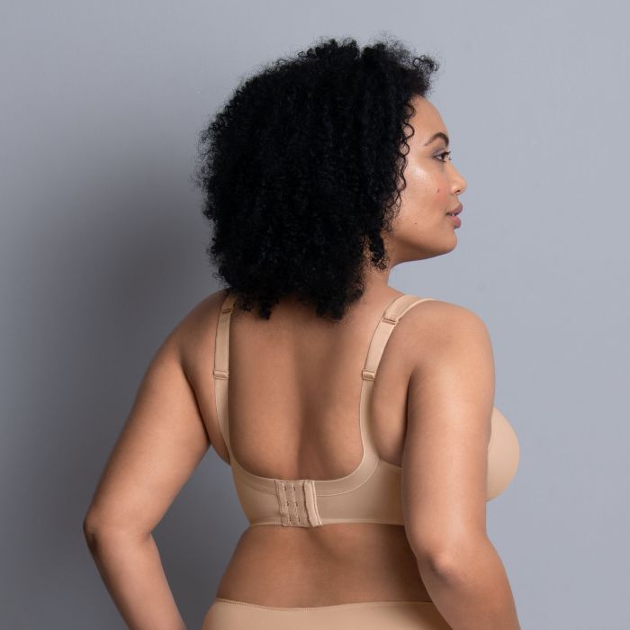 Model is showing the Anita/RosaFaia Twin Bra in Dessert. Back View.