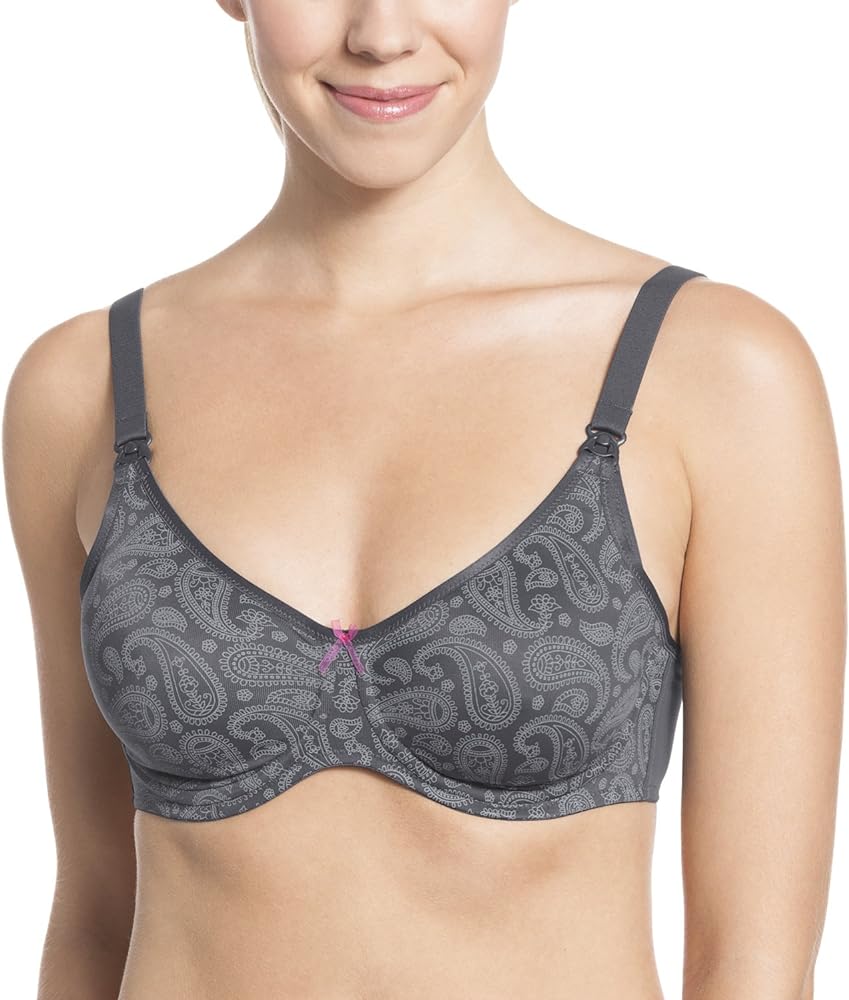 Paisley Wired Nursing Bra - Anthracite worn by model front view