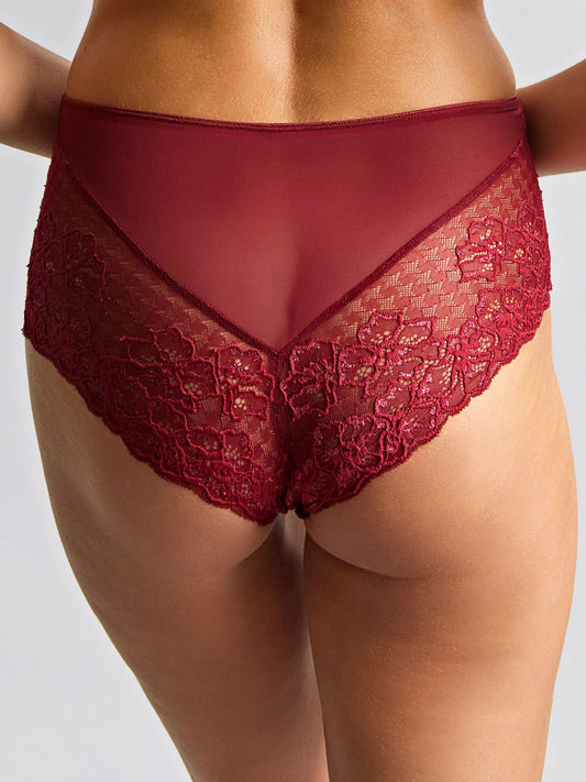 Model wearing the Envy Brief in Sparkling Cherry shot from behind