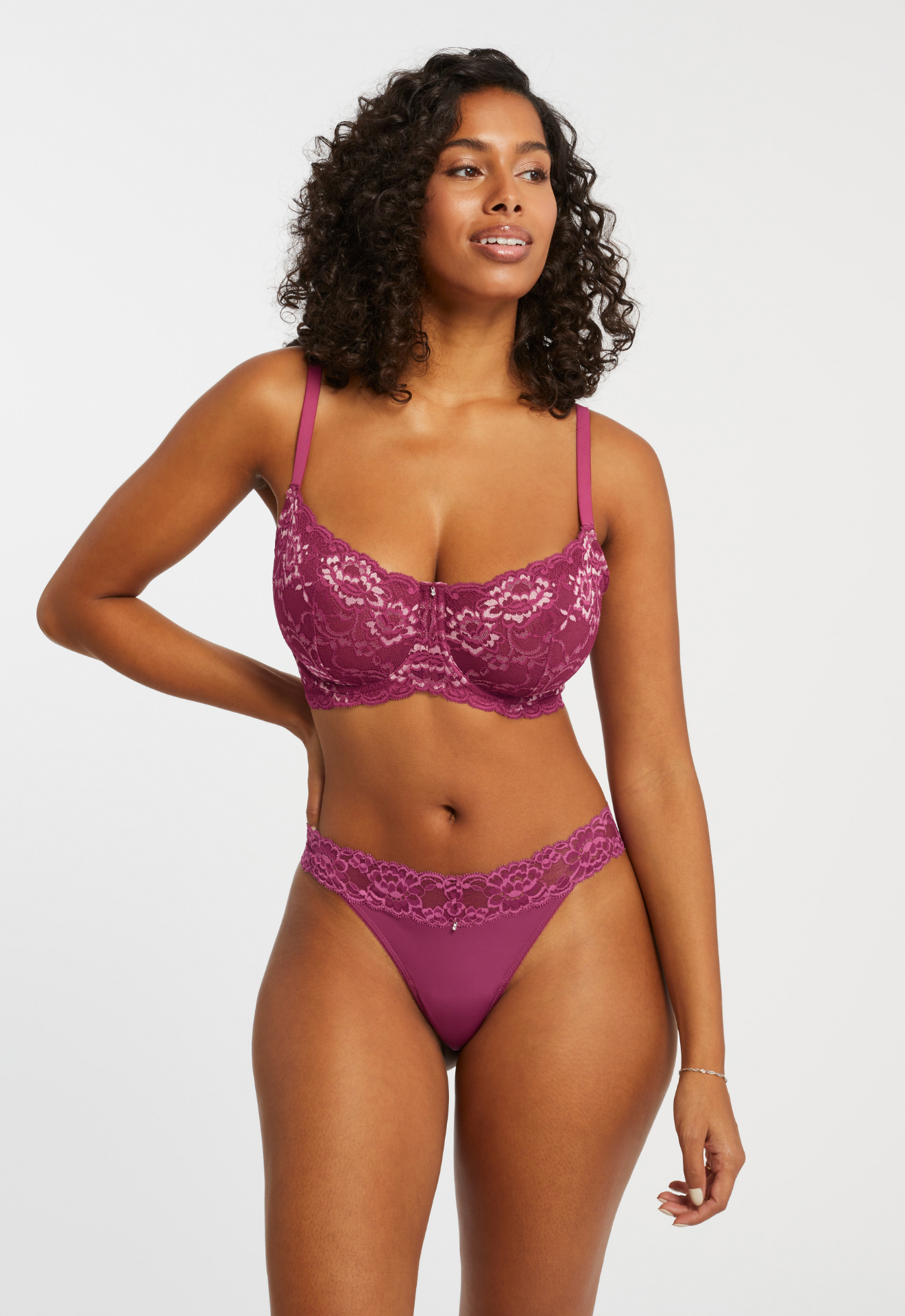 Montelle Thong in Cranberry worn by model front view