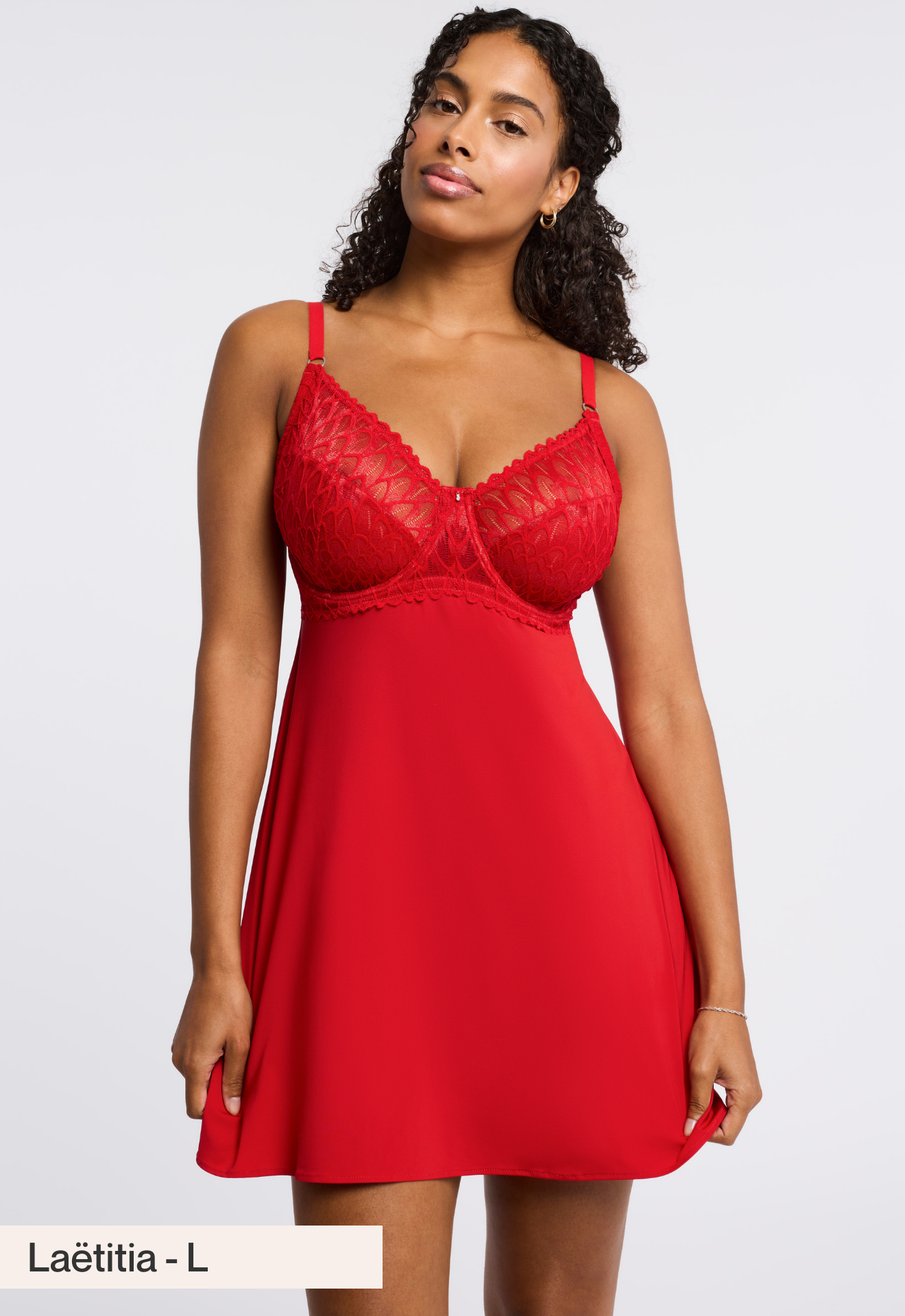 Lacy Muse Babydoll Set - Sweet Red worn by model front view