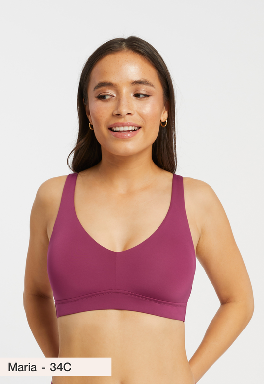 Model wearing the Mysa Bralette in Cranberry