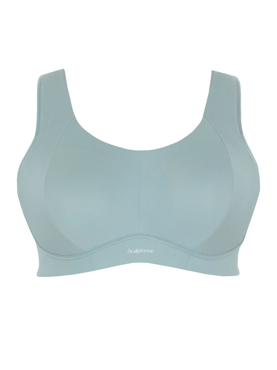 Product shot of a pale green sports bra 