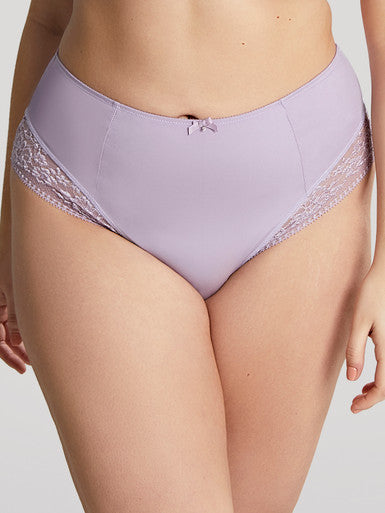 Model shows High Waist Roxie Brief in Lilac.