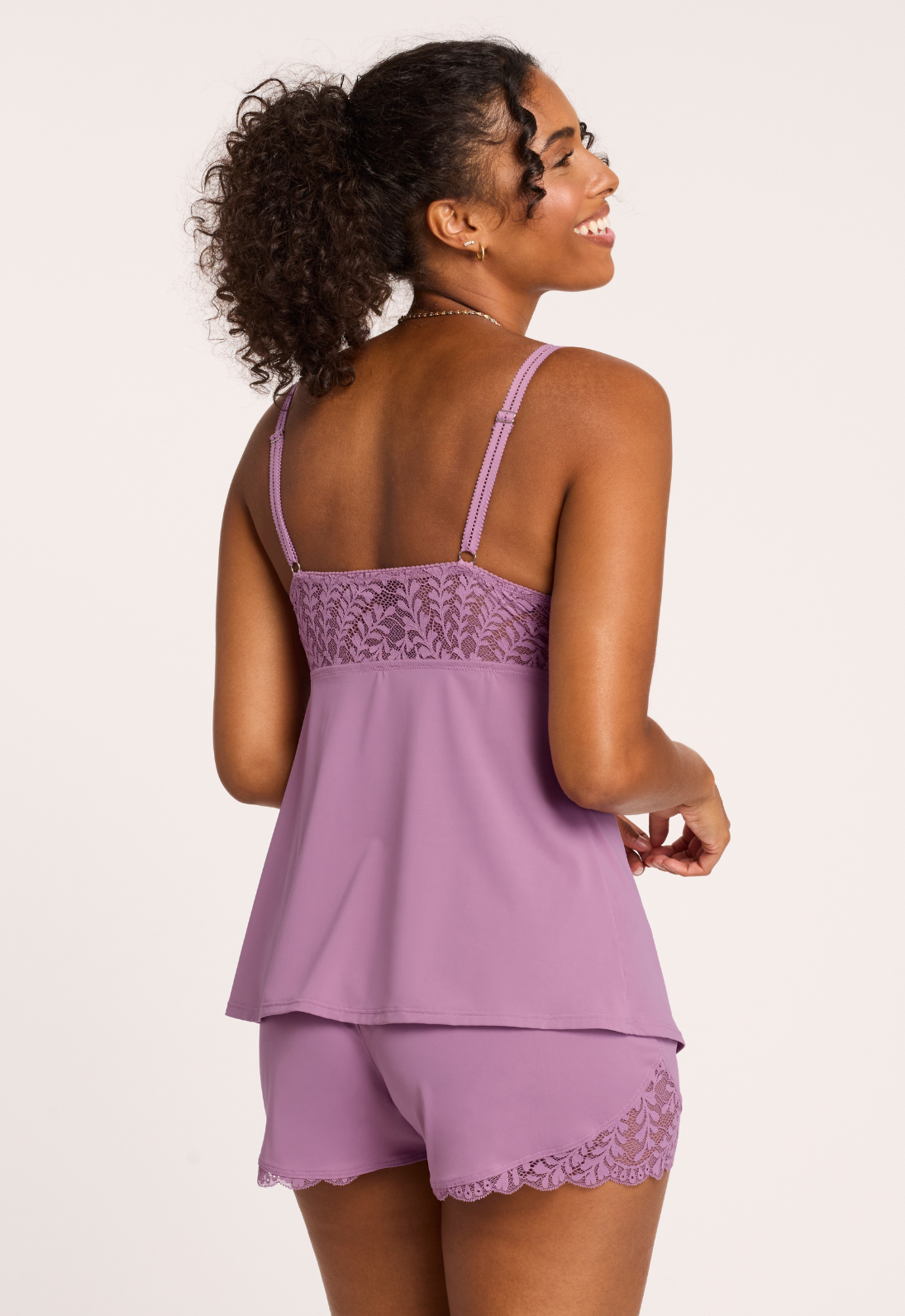 Bust Support Cami Short Set in Berry Glaze worn by model back view