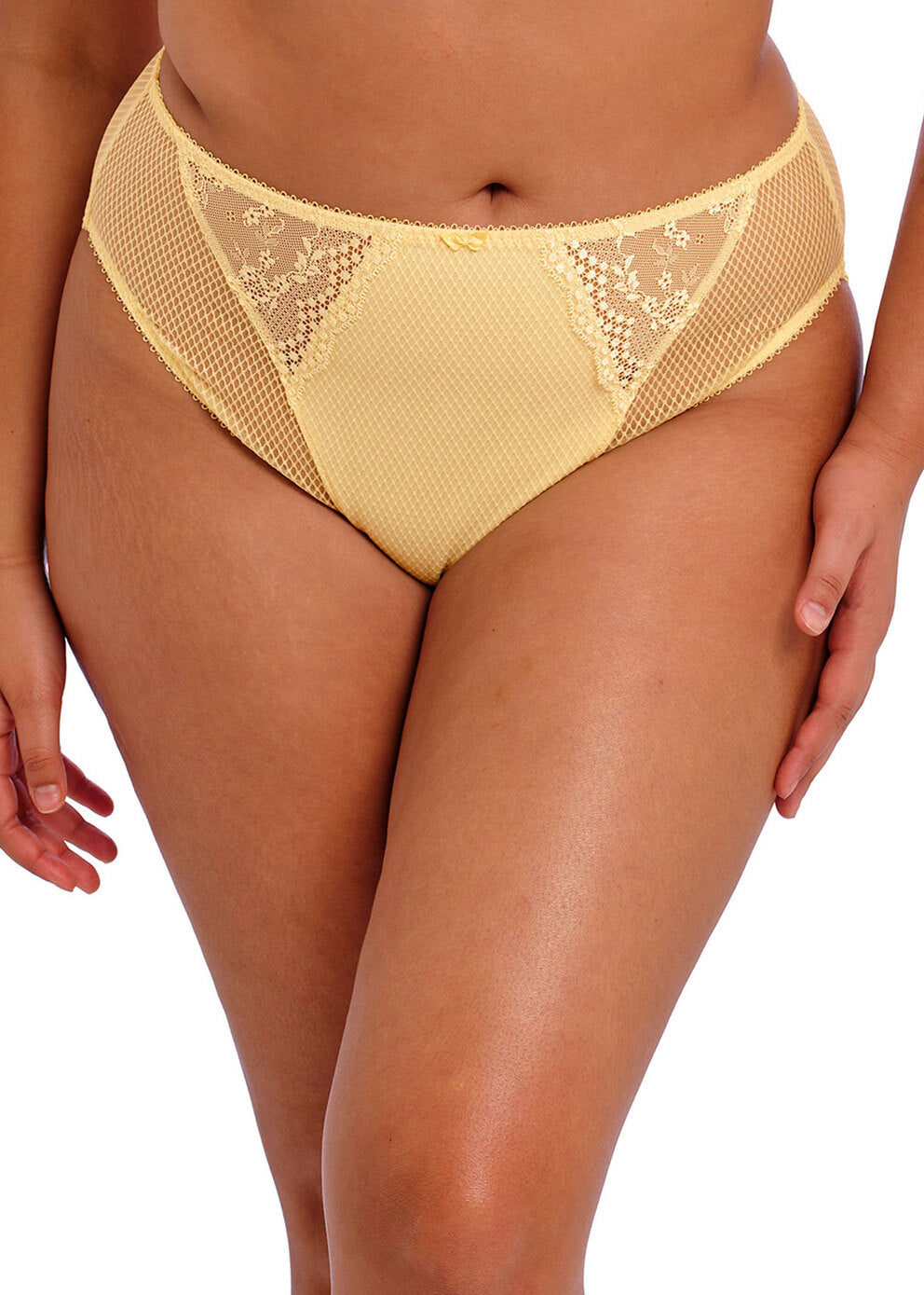 Elomi Charley High Leg Brief in Lemon Fizz worn by model front view image