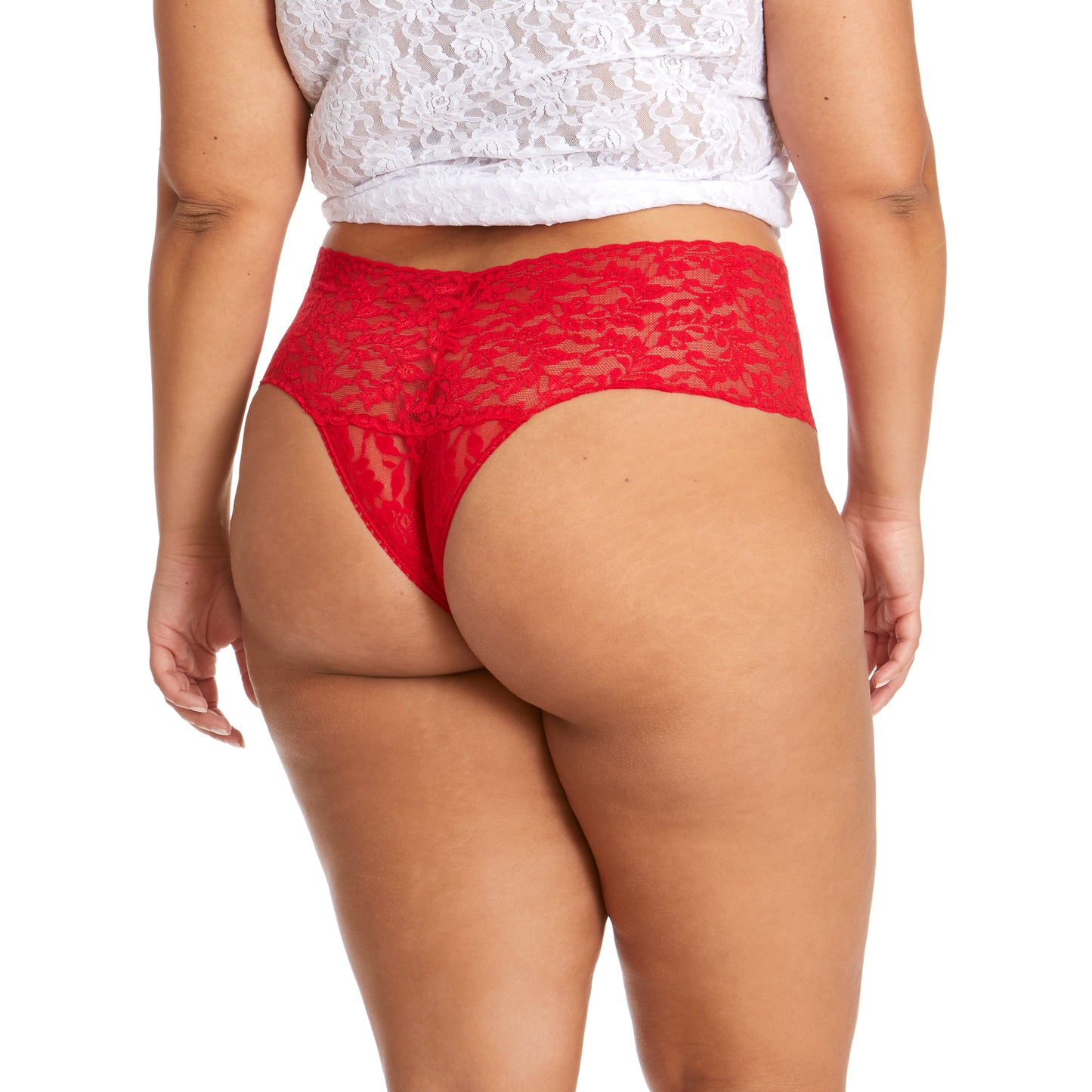 Hanky Panky Plus Retro Thong Red worn by model back view