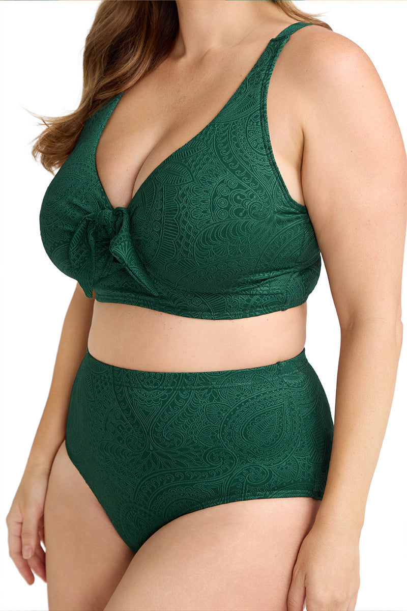 model wears boticelli bikini la traviata in forest green