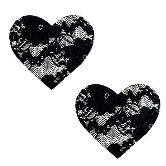 Nipple Covers - Black Lace Hearts front view product image