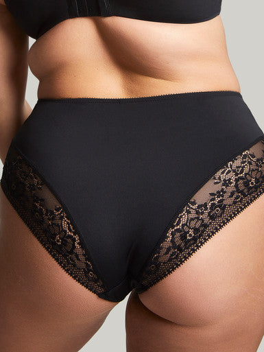 Model shows the Roxie High Waist Brief by Sculptresse in Black, back view.