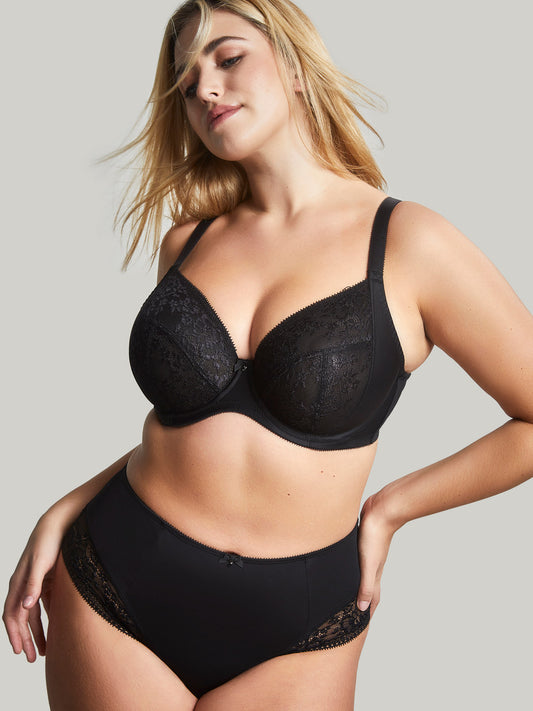 Model wears Roxie bra and high waist brief in black by Sculptresse in Black.