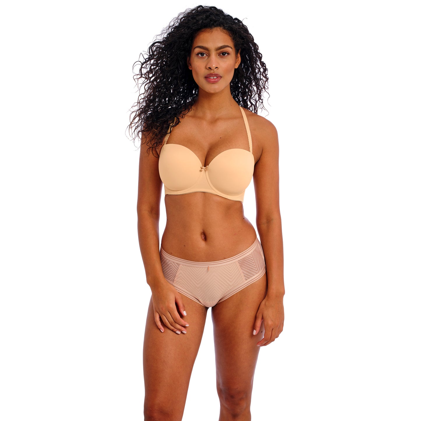 Deco Underwire Moulded Strapless Bra - Chai worn with straps by model front view