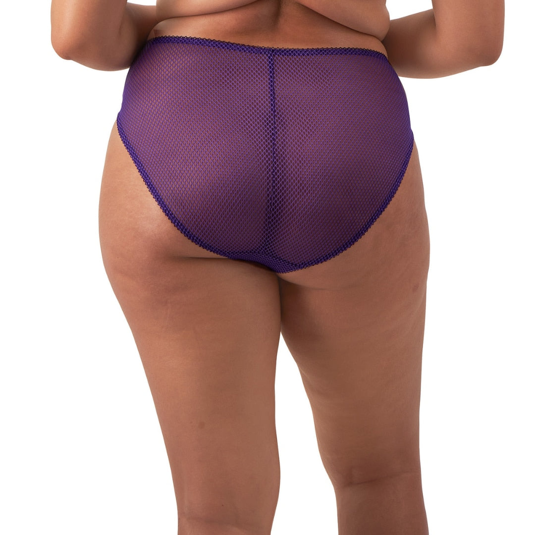 Charley High Leg Brief in Iris worn by model back view