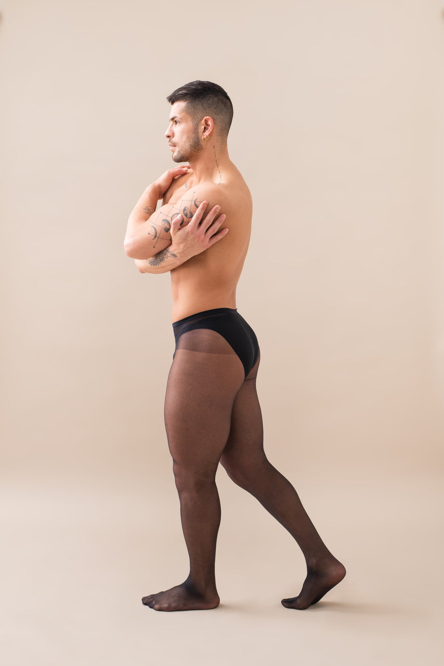 Sheer To Waist Tights - Black worn by model side view