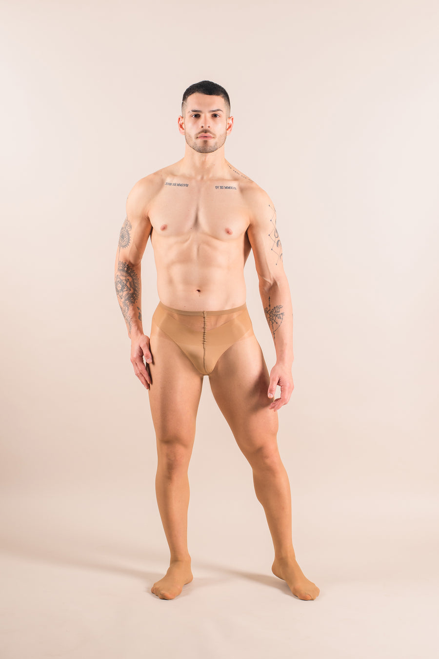 Copy of Sheer To Waist Tights - Tan, worn by model front view