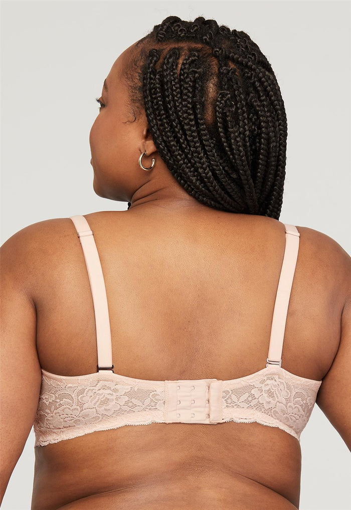 Cup-Sized Lace Bralette - Champagne, worn by model back view